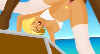 Sexy cartoon whores are fucked on the beach in bikini