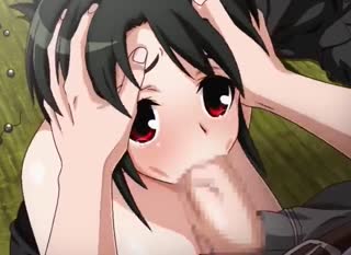 Perverted anime harlot is taking a big one in her throat