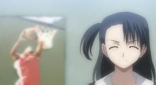 Schoolgirl with dark hair is flashing her bra in a cartoon