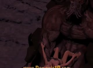 Giant spine-chilling demon treats a petite blonde like a sex toy