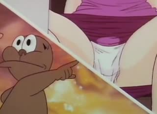 Sexy anime slut is showing him her panties and he likes it