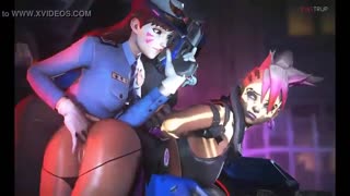 Sombra gets her tight pussy fingered by D.va in 3D